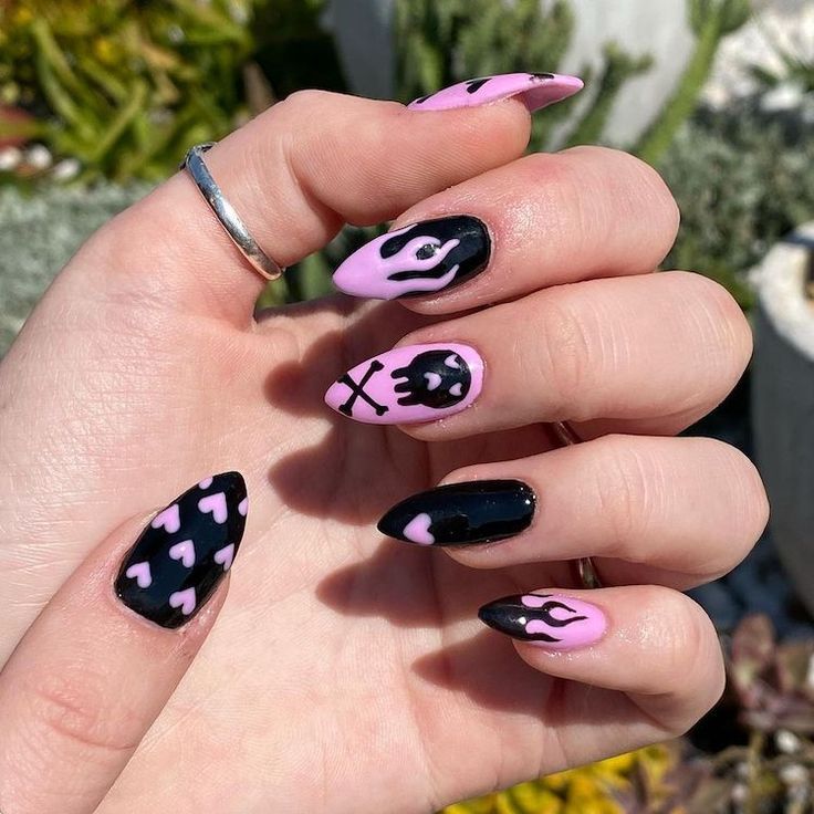 black and pink nails