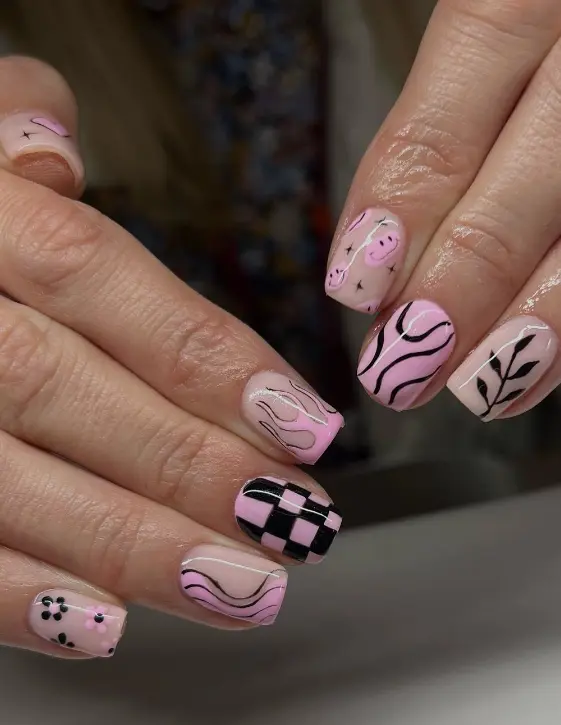 black and pink nails