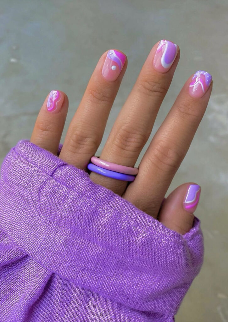Lilac and White Nails